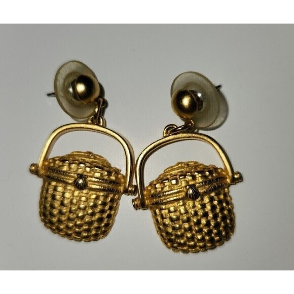 paquette Jewelry - Vintage Paquette gold tone pierced Earrings Baskets Dangling